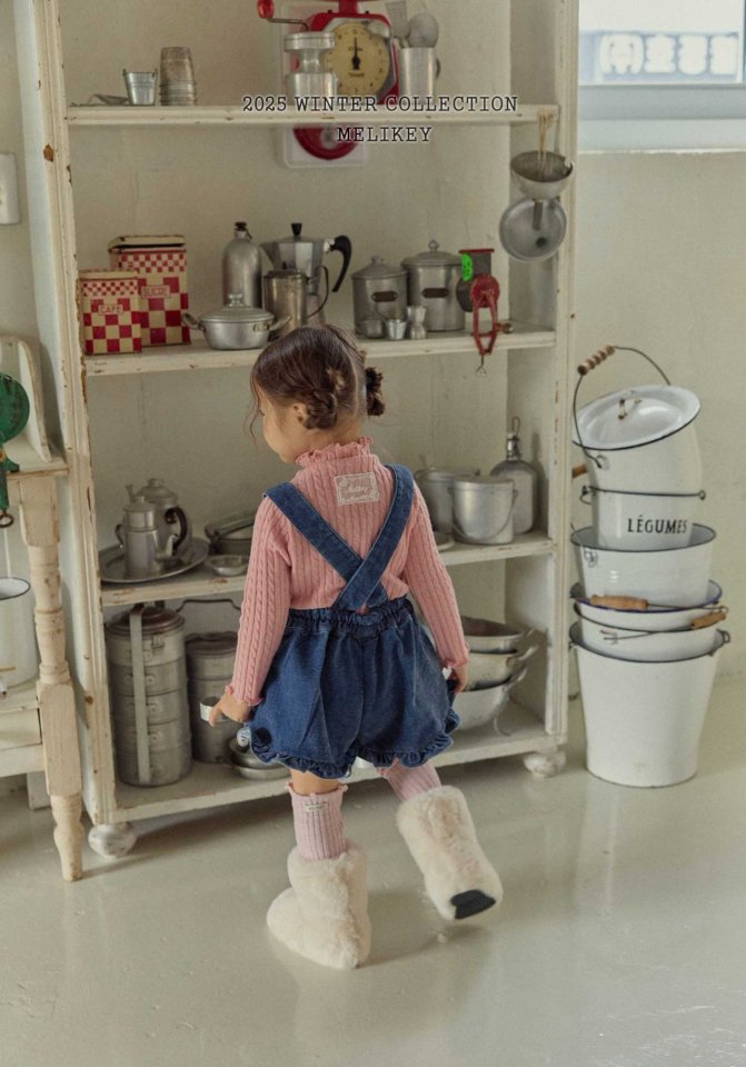 [melikey] Velvet Denim Frill Overalls_Deep Denim