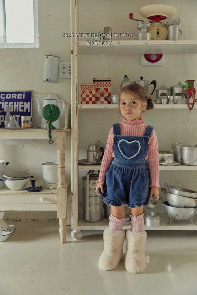 [melikey] Velvet Denim Frill Overalls_Deep Denim