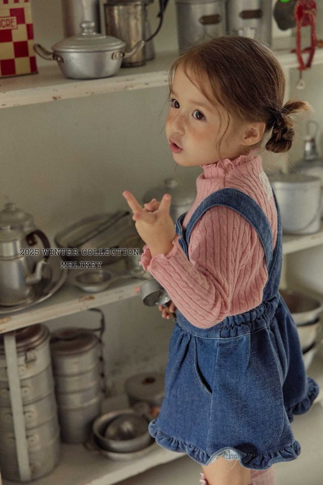 [melikey] Velvet Denim Frill Overalls_Deep Denim