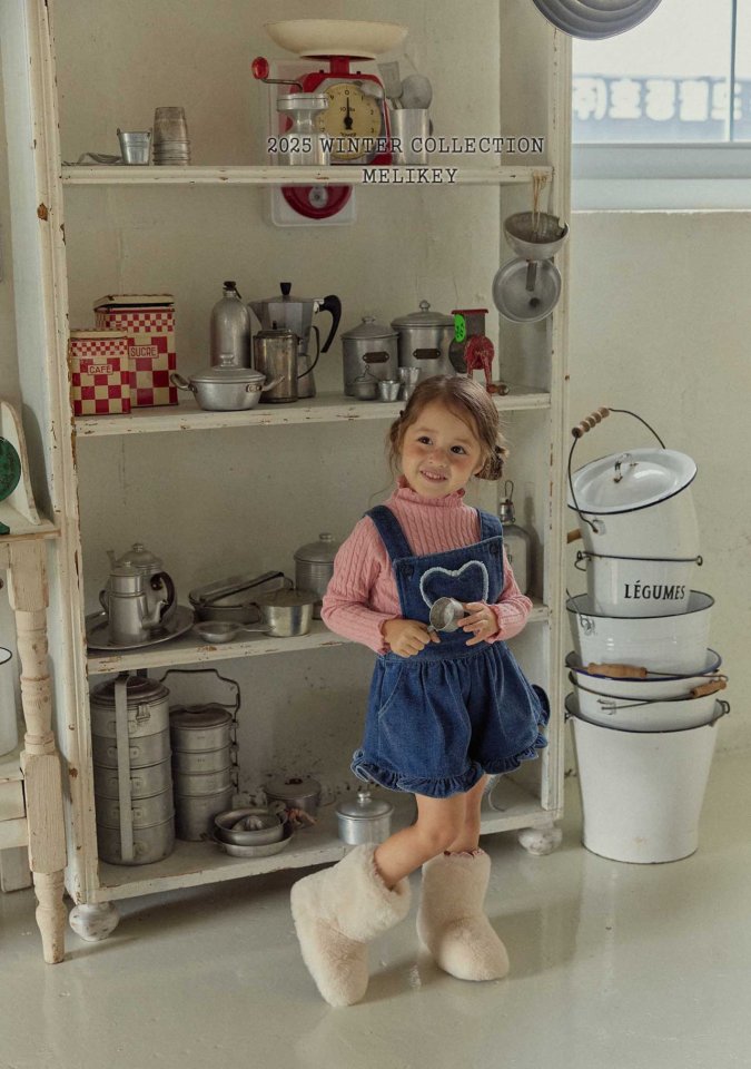 [melikey] Velvet Denim Frill Overalls_Deep Denim