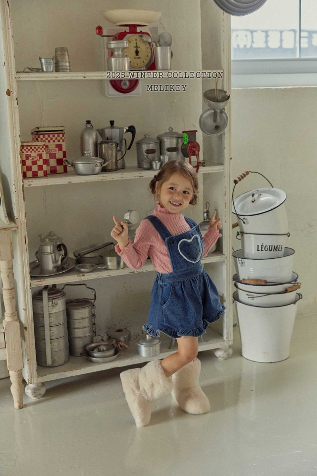 [melikey] Velvet Denim Frill Overalls_Deep Denim