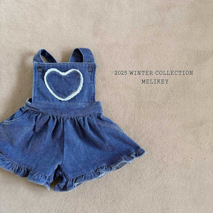 [melikey] Velvet Denim Frill Overalls_Deep Denim