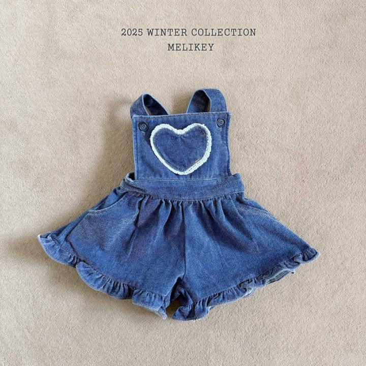 [melikey] Velvet Denim Frill Overalls_Deep Denim