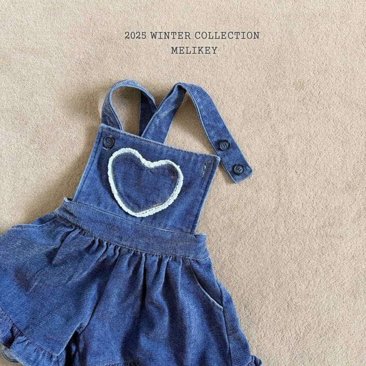 [melikey] Velvet Denim Frill Overalls_Deep Denim