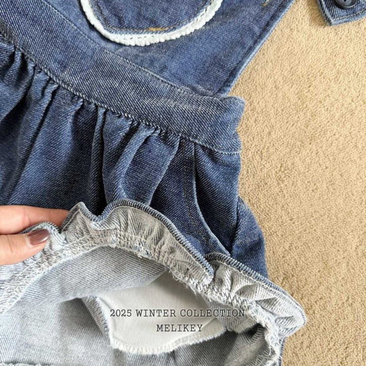 [melikey] Velvet Denim Frill Overalls_Deep Denim