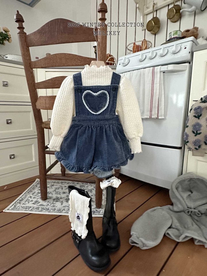 [melikey] Velvet Denim Frill Overalls_Deep Denim