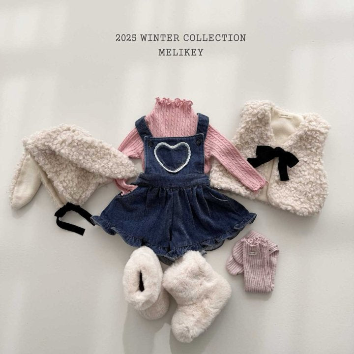 [melikey] Velvet Denim Frill Overalls_Deep Denim