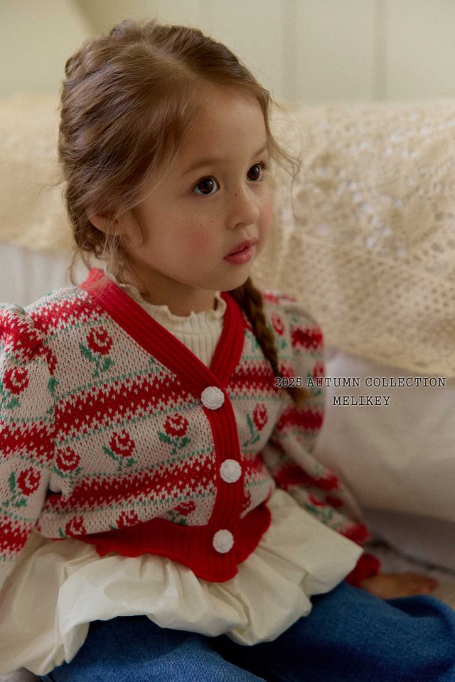 [melikey] Stripe Rose Cardigan_Red