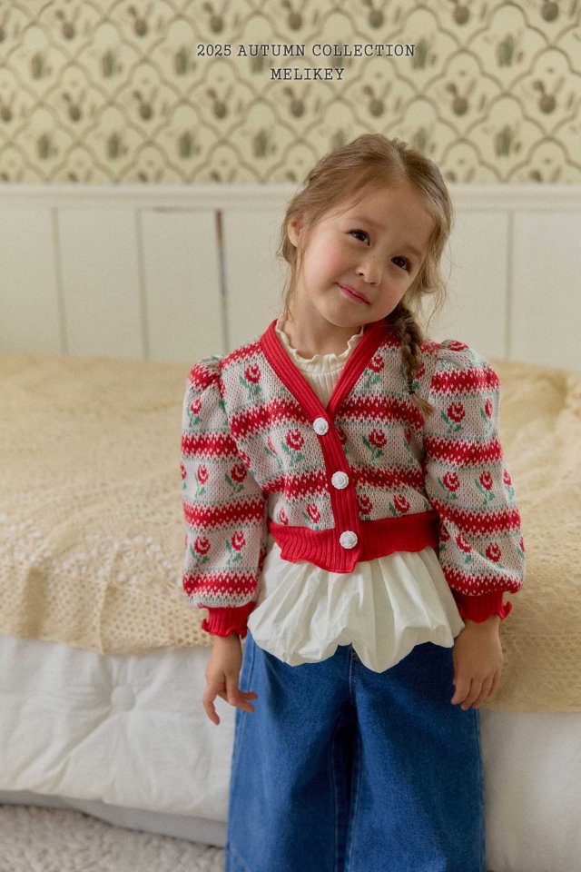 [melikey] Stripe Rose Cardigan_Red