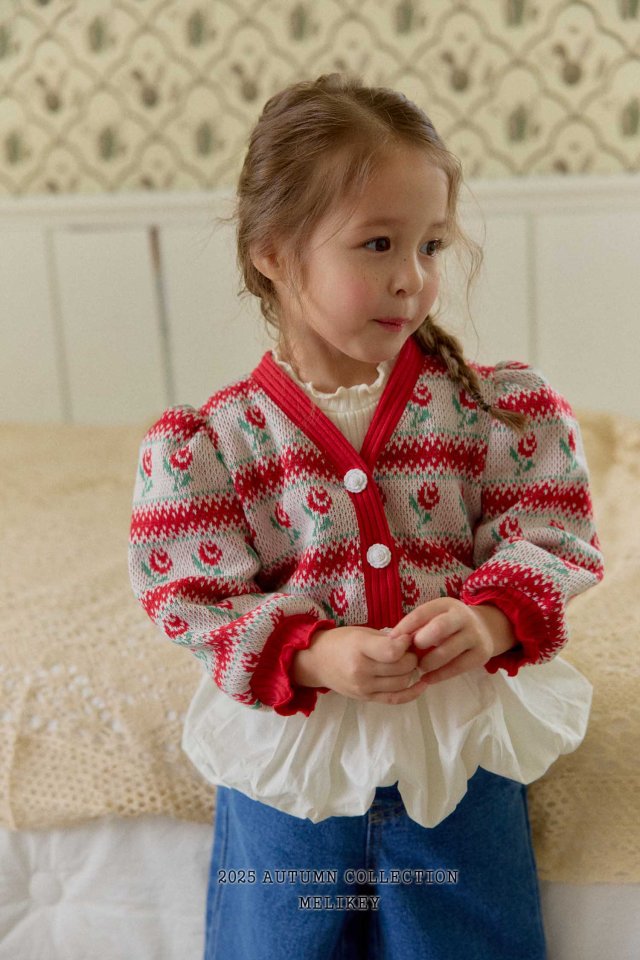 [melikey] Stripe Rose Cardigan_Red