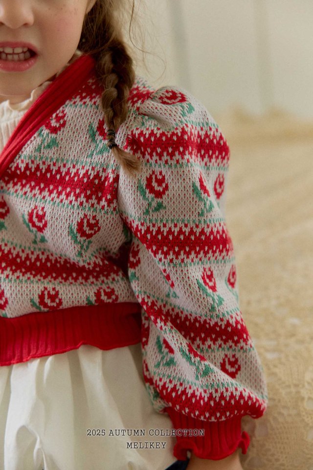 [melikey] Stripe Rose Cardigan_Red