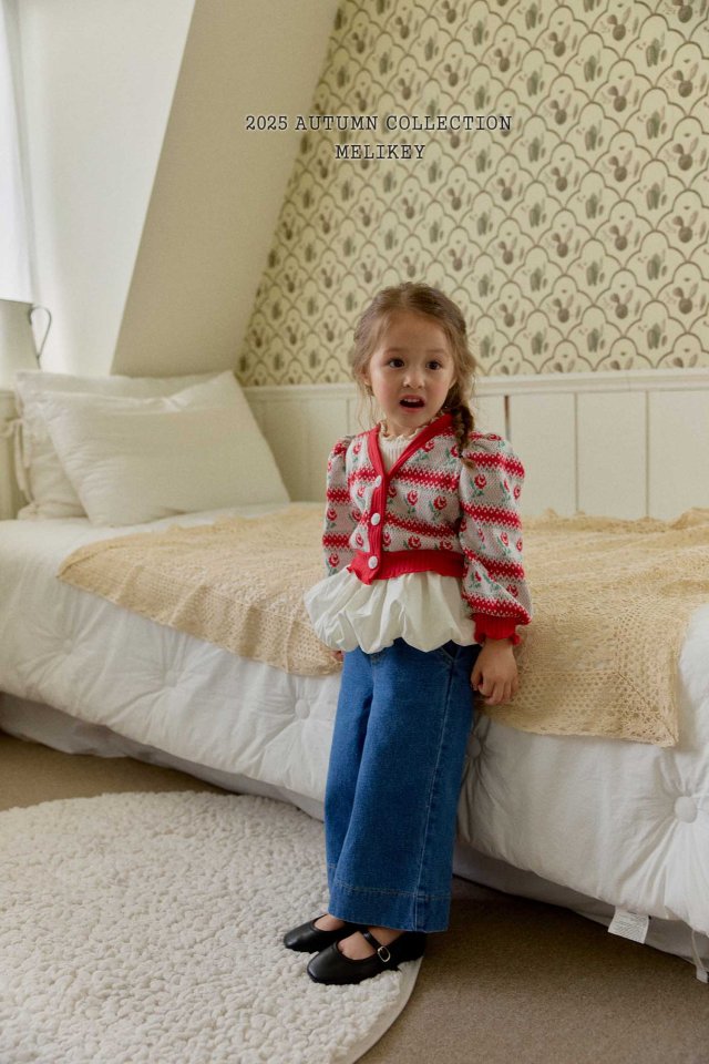 [melikey] Stripe Rose Cardigan_Red