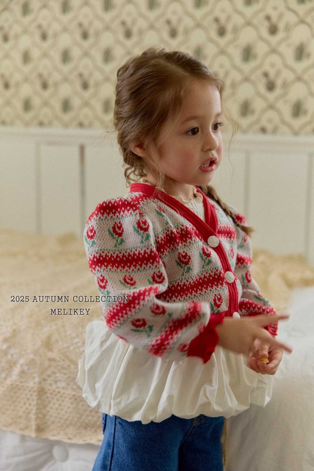 [melikey] Stripe Rose Cardigan_Red