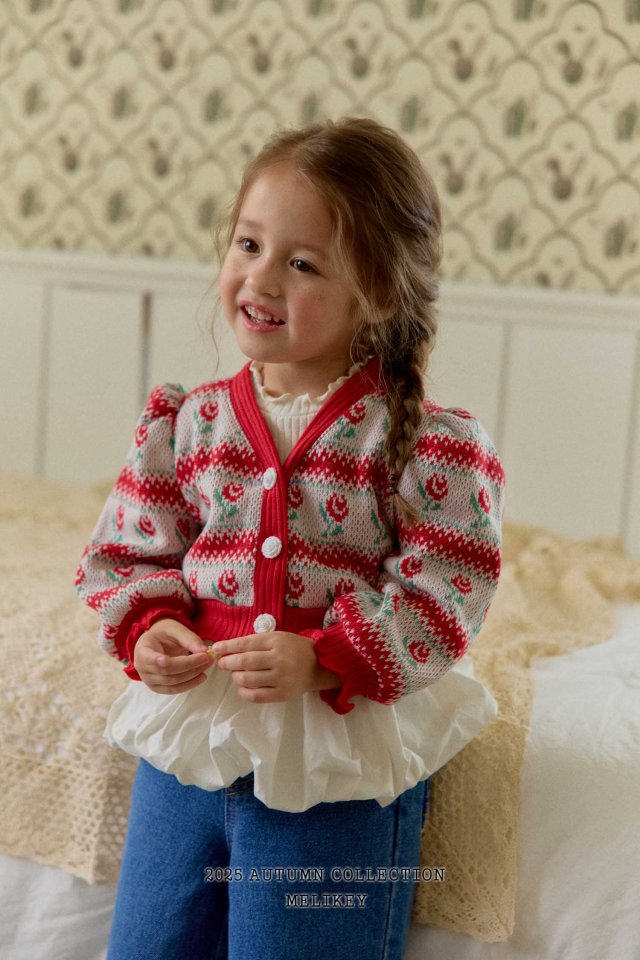 [melikey] Stripe Rose Cardigan_Red