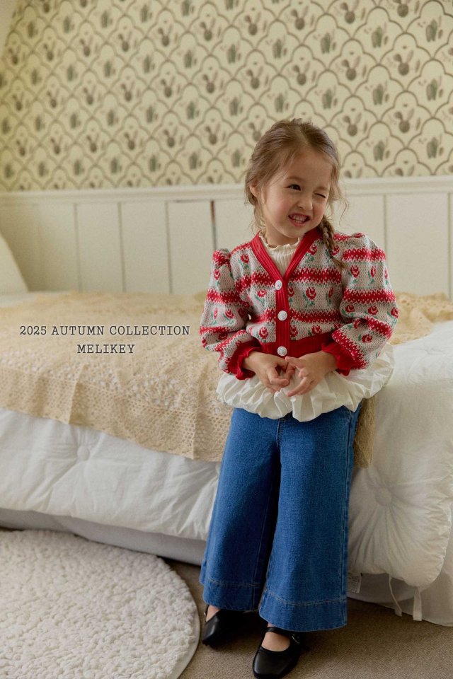 [melikey] Stripe Rose Cardigan_Red