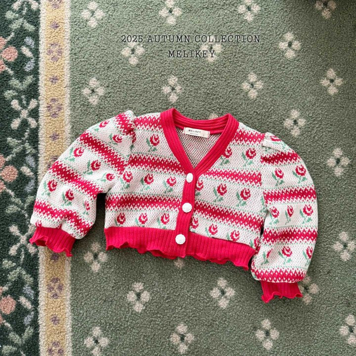 [melikey] Stripe Rose Cardigan_Red