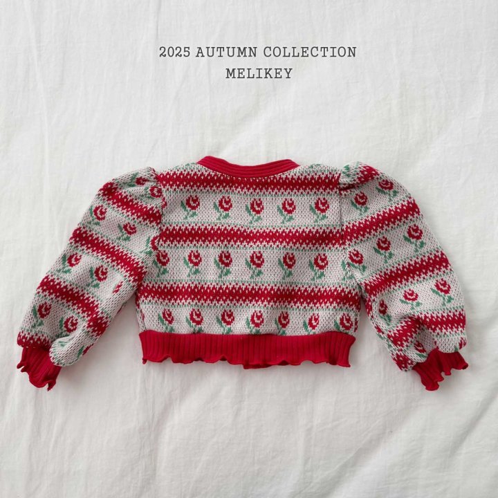 [melikey] Stripe Rose Cardigan_Red