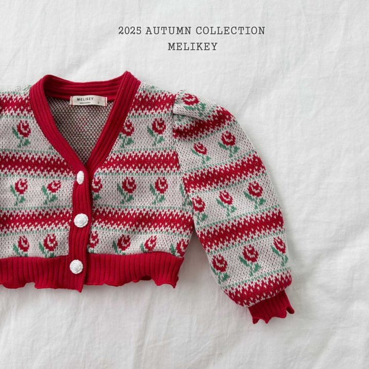 [melikey] Stripe Rose Cardigan_Red