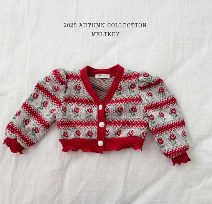[melikey] Stripe Rose Cardigan_Red
