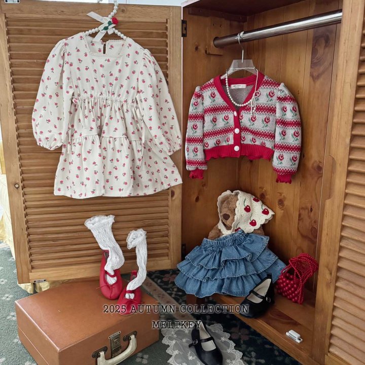 [melikey] Stripe Rose Cardigan_Red