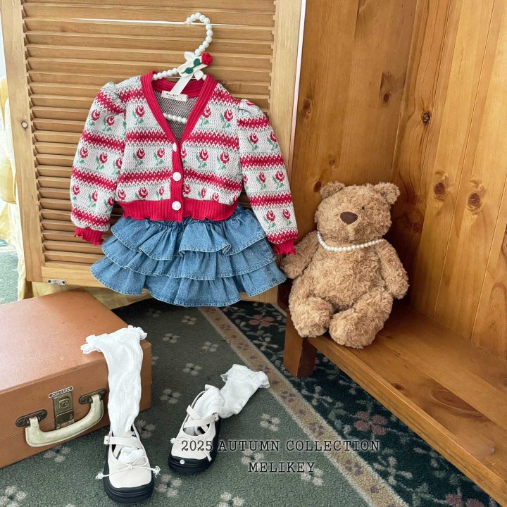 [melikey] Stripe Rose Cardigan_Red