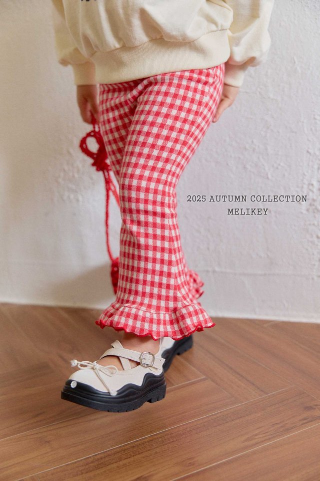 [melikey] Small Check frill Boots cut pants_3colors