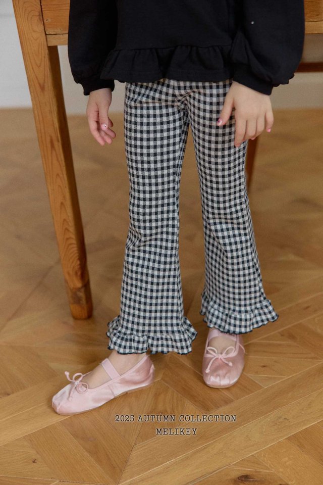 [melikey] Small Check frill Boots cut pants_3colors