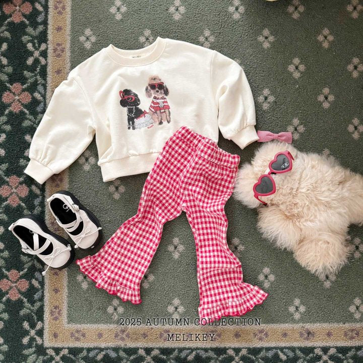 [melikey] Small Check frill Boots cut pants_3colors