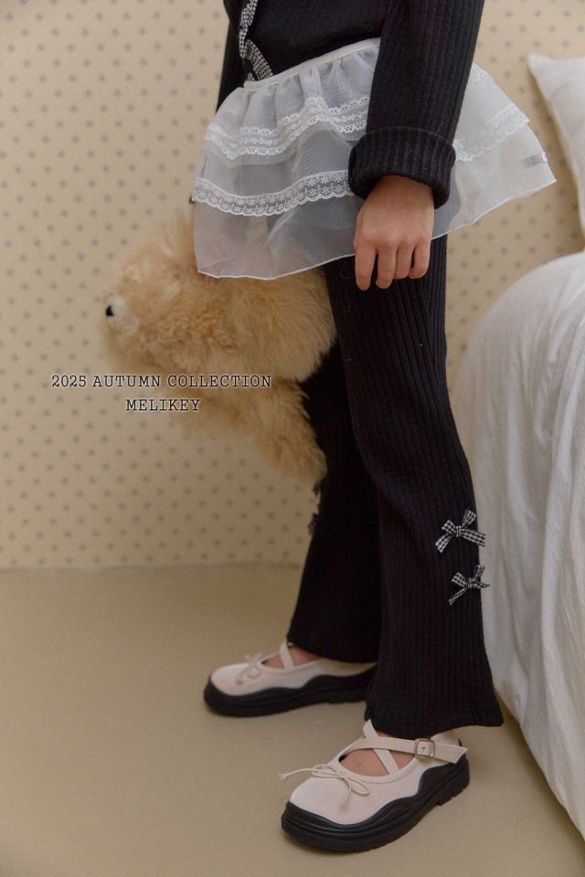 [melikey] Four Ribbon Boots cut pants_3colors