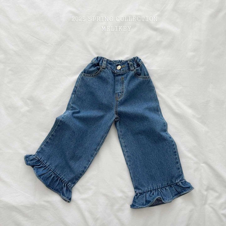 [melikey] Denim Frill Pants_Blue