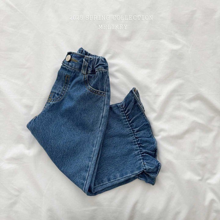 [melikey] Denim Frill Pants_Blue