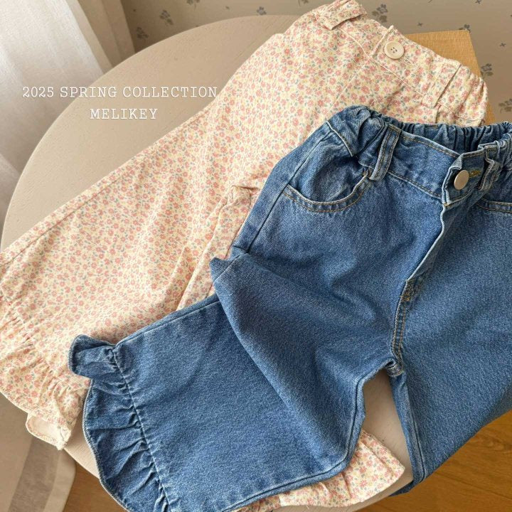 [melikey] Denim Frill Pants_Blue