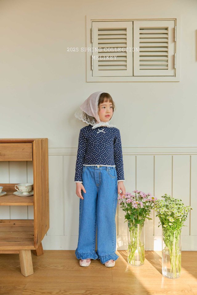 [melikey] Denim Frill Pants_Blue