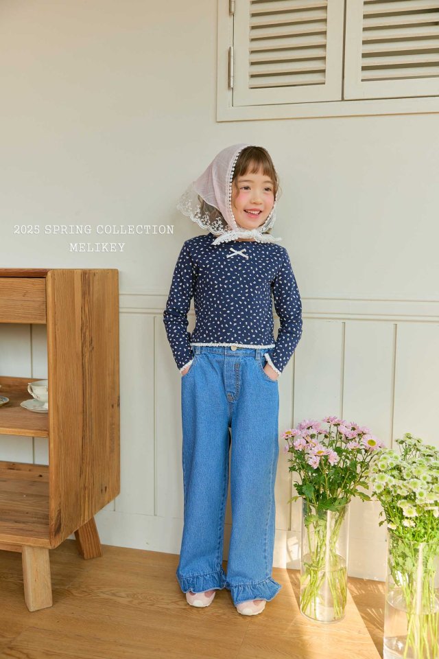 [melikey] Denim Frill Pants_Blue