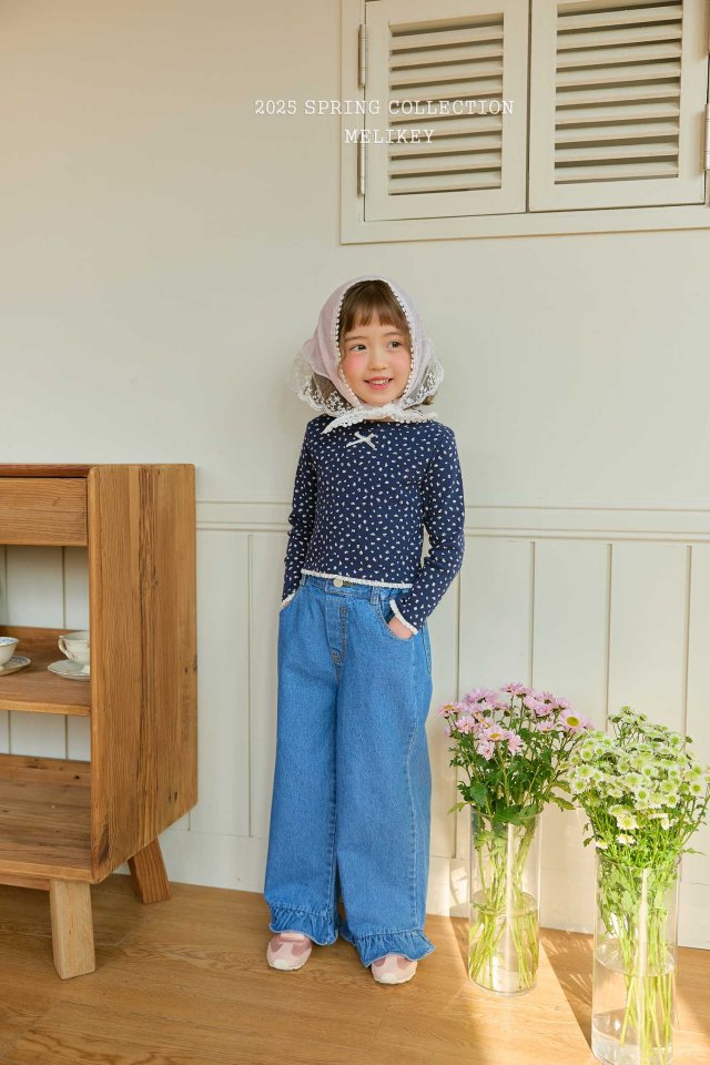 [melikey] Denim Frill Pants_Blue