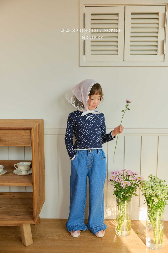 [melikey] Denim Frill Pants_Blue