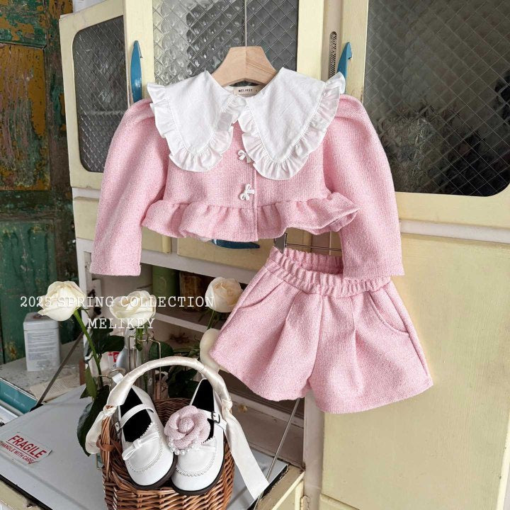 [melikey] Tweed Frill Set-up_Pink