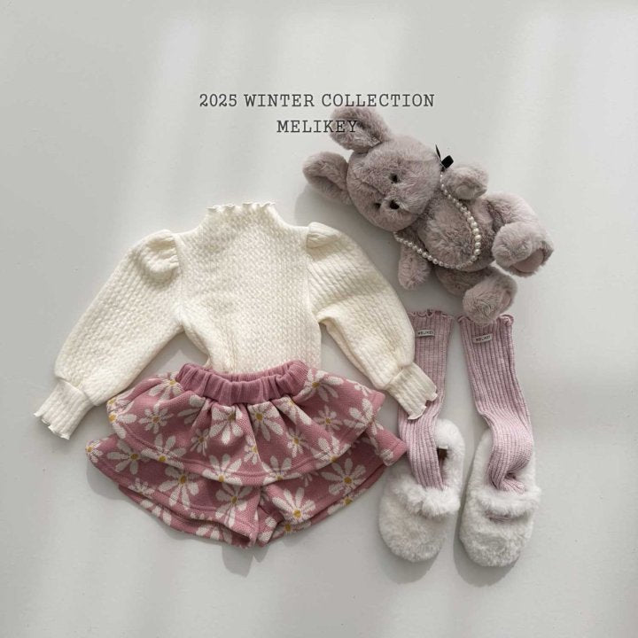 [melikey] Knit Flower Frill Shorts_Pink