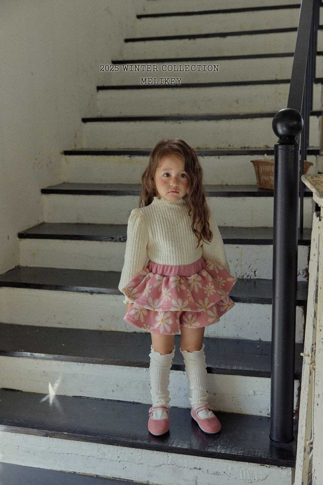 [melikey] Knit Flower Frill Shorts_Pink