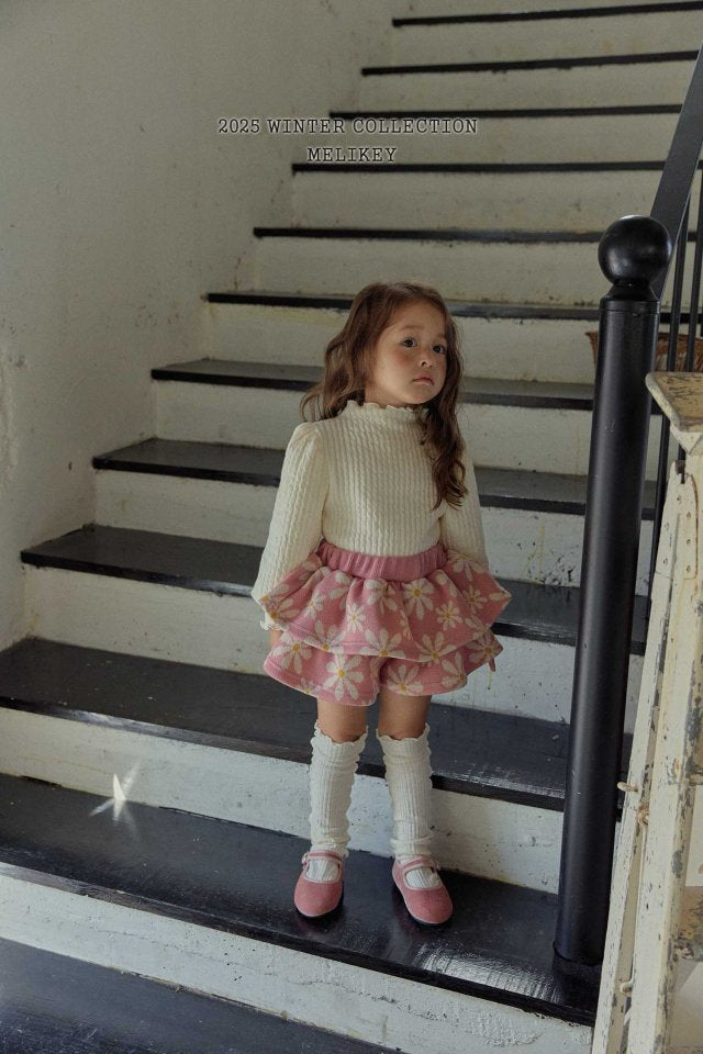 [melikey] Knit Flower Frill Shorts_Pink