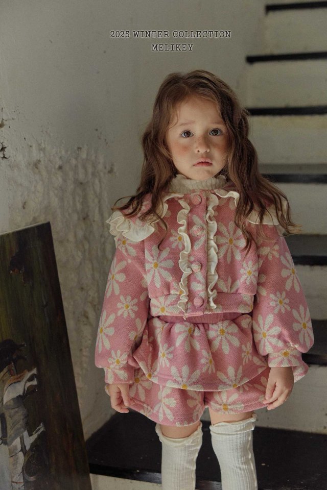 [melikey] Big Flower Frill Cardigan_Pink