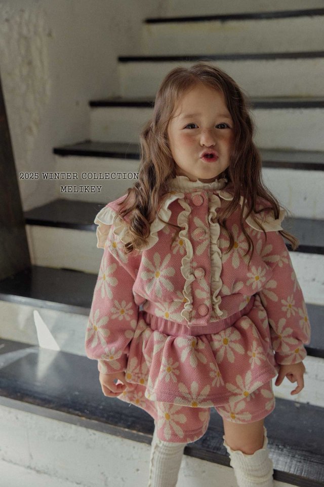 [melikey] Big Flower Frill Cardigan_Pink