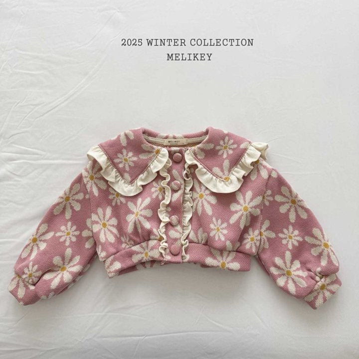 [melikey] Big Flower Frill Cardigan_Pink