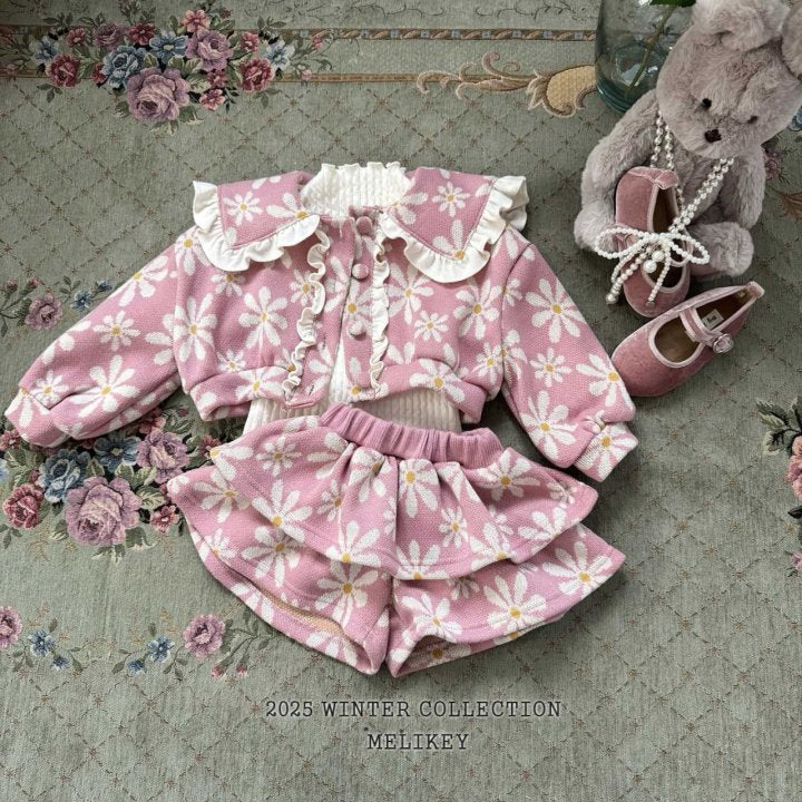 [melikey] Big Flower Frill Cardigan_Pink