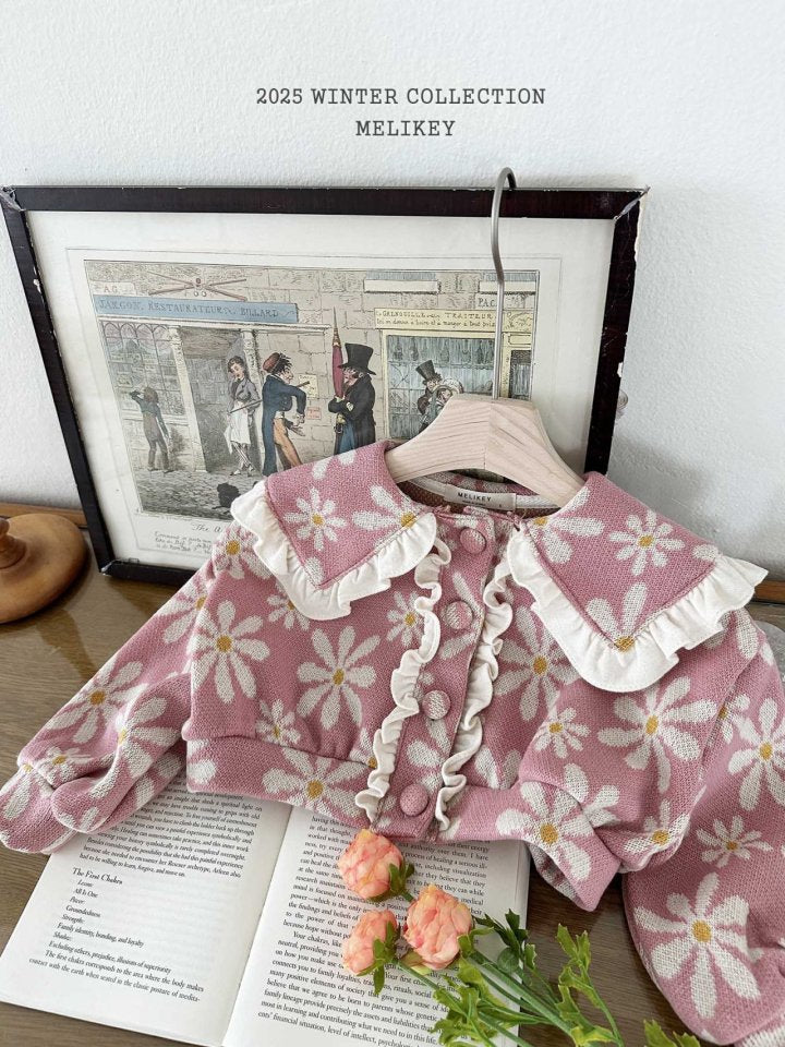 [melikey] Big Flower Frill Cardigan_Pink