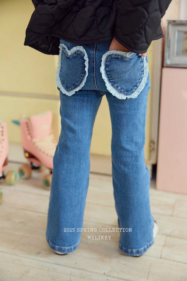 [melikey] Heart Denim Flare Pants