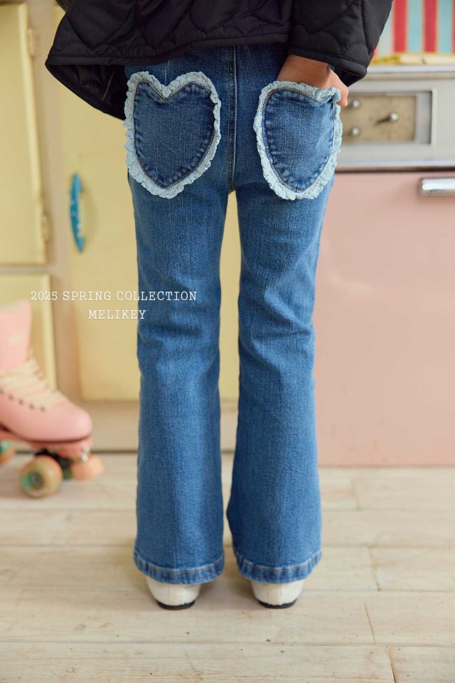 [melikey] Heart Denim Flare Pants