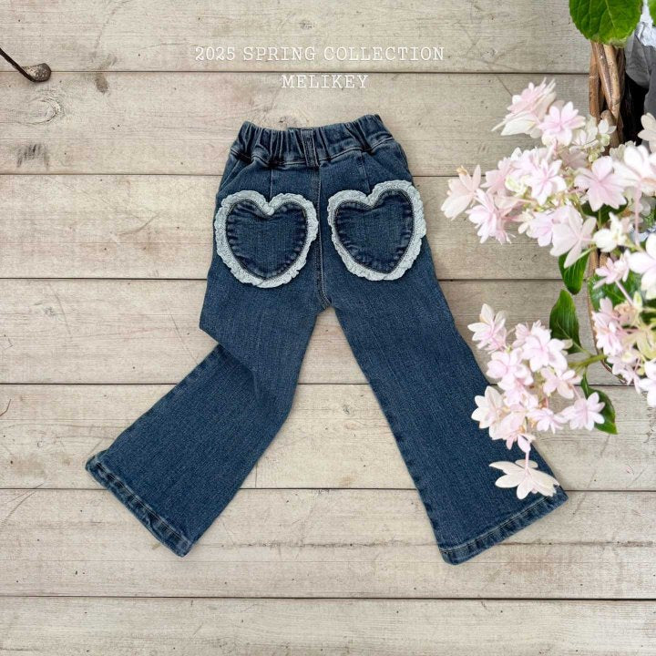 [melikey] Heart Denim Flare Pants