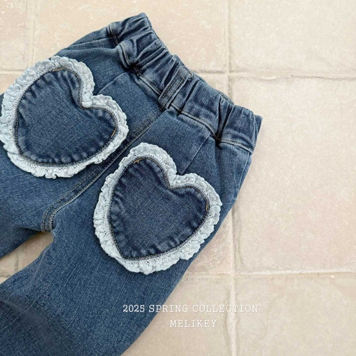 [melikey] Heart Denim Flare Pants