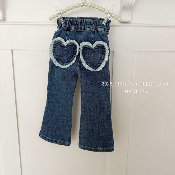 [melikey] Heart Denim Flare Pants